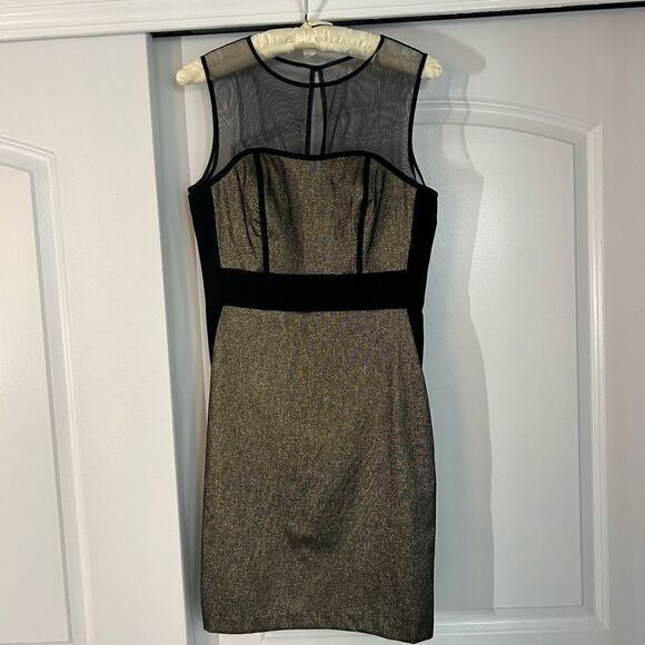 Boston Proper NWT Gold and Black High Neck Mini Sleeveless Dress - Picture 1 of 5